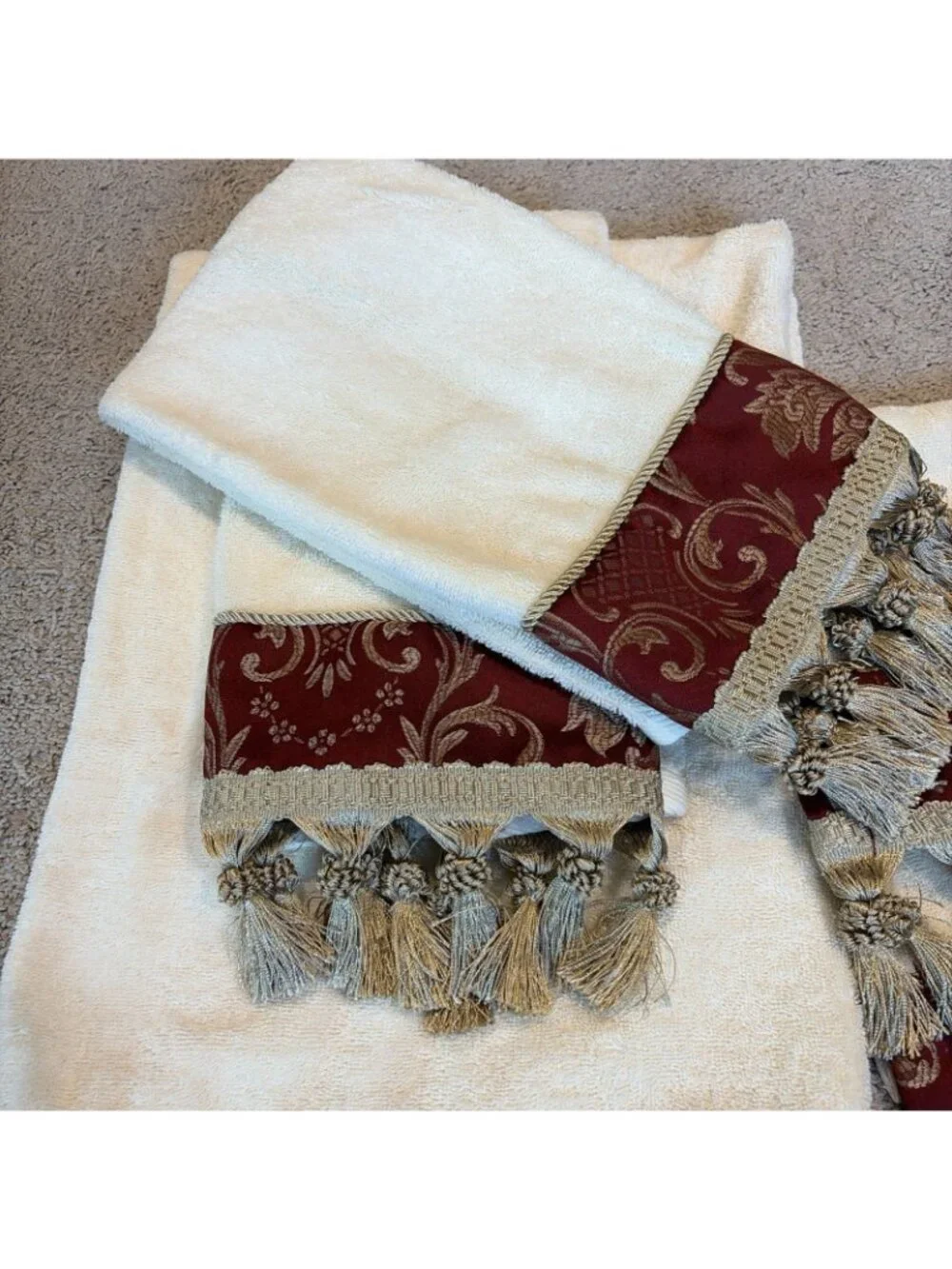 5 VTG Croscill Towels Cambridge Burgundy Fringe Tassels Bath, Hand, Fingertip